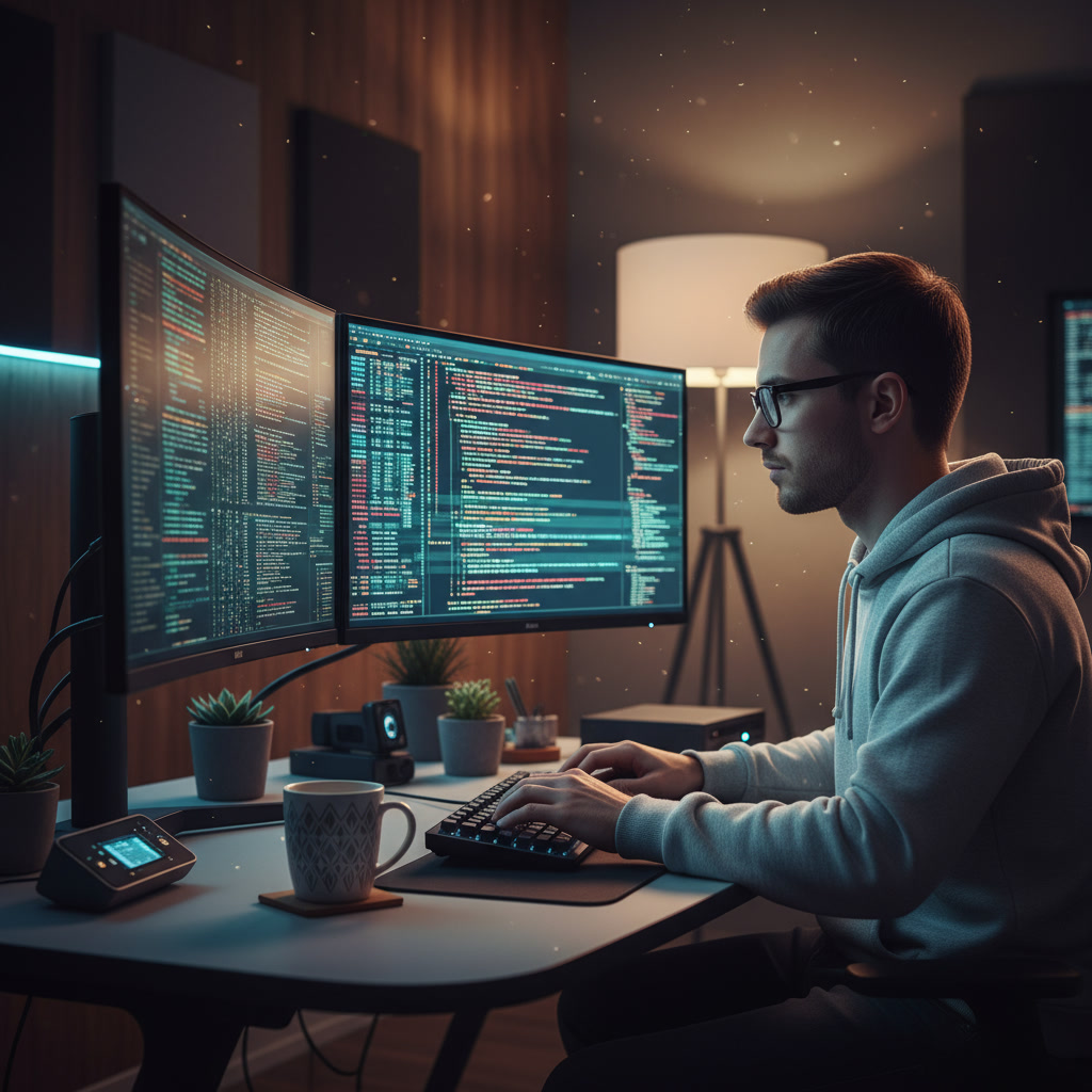 Un développeur focus à développer une application web en localhost.