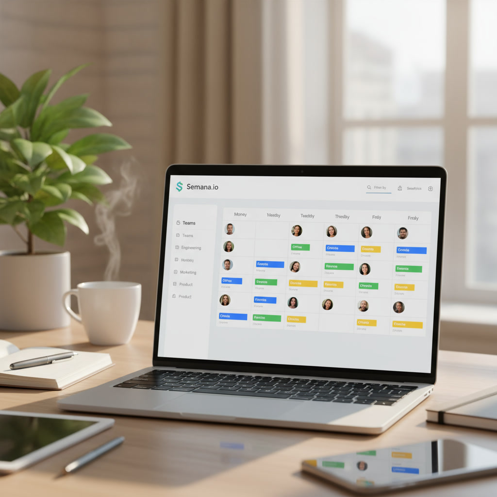 Un ordinateur avec l'application semana.io active
