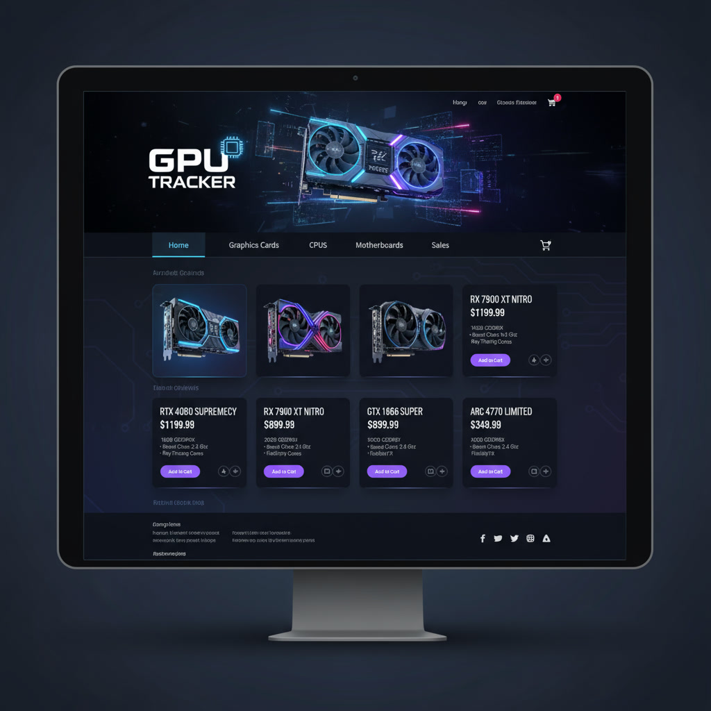 un écran d'ordinateur élégant avec le site gpu tracker qui indique des prix de gpu