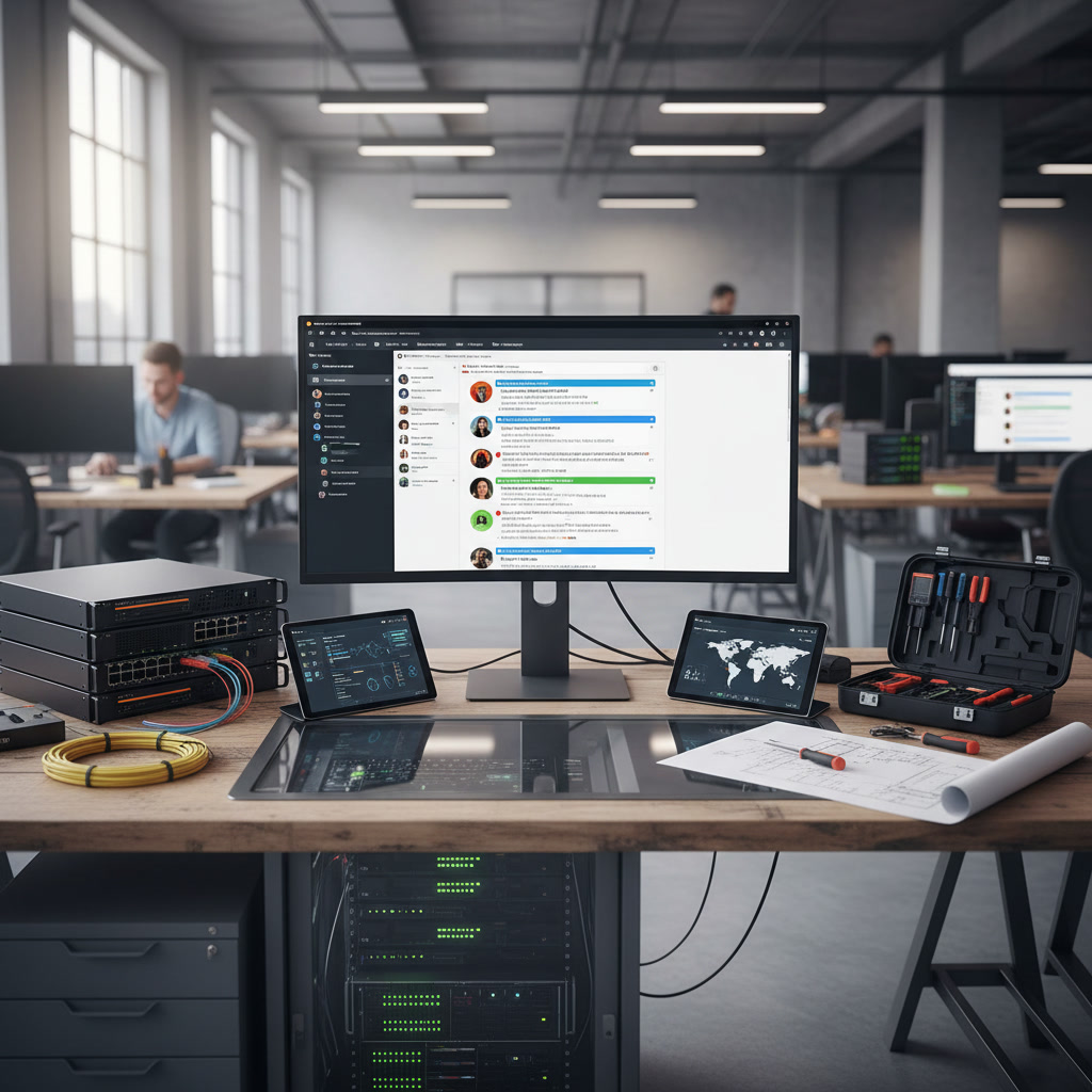 un open space d'entreprise avec yammer sur l'écran de l'ordinateur