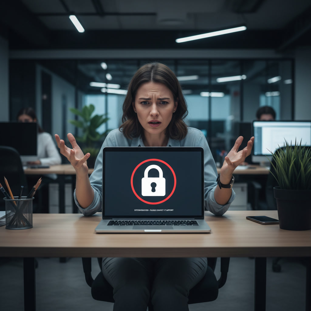 Une femme dans l'open space a son PC verrouillée à cause de l'erreur Le service de profil utilisateur n’a pas pu ouvrir de session