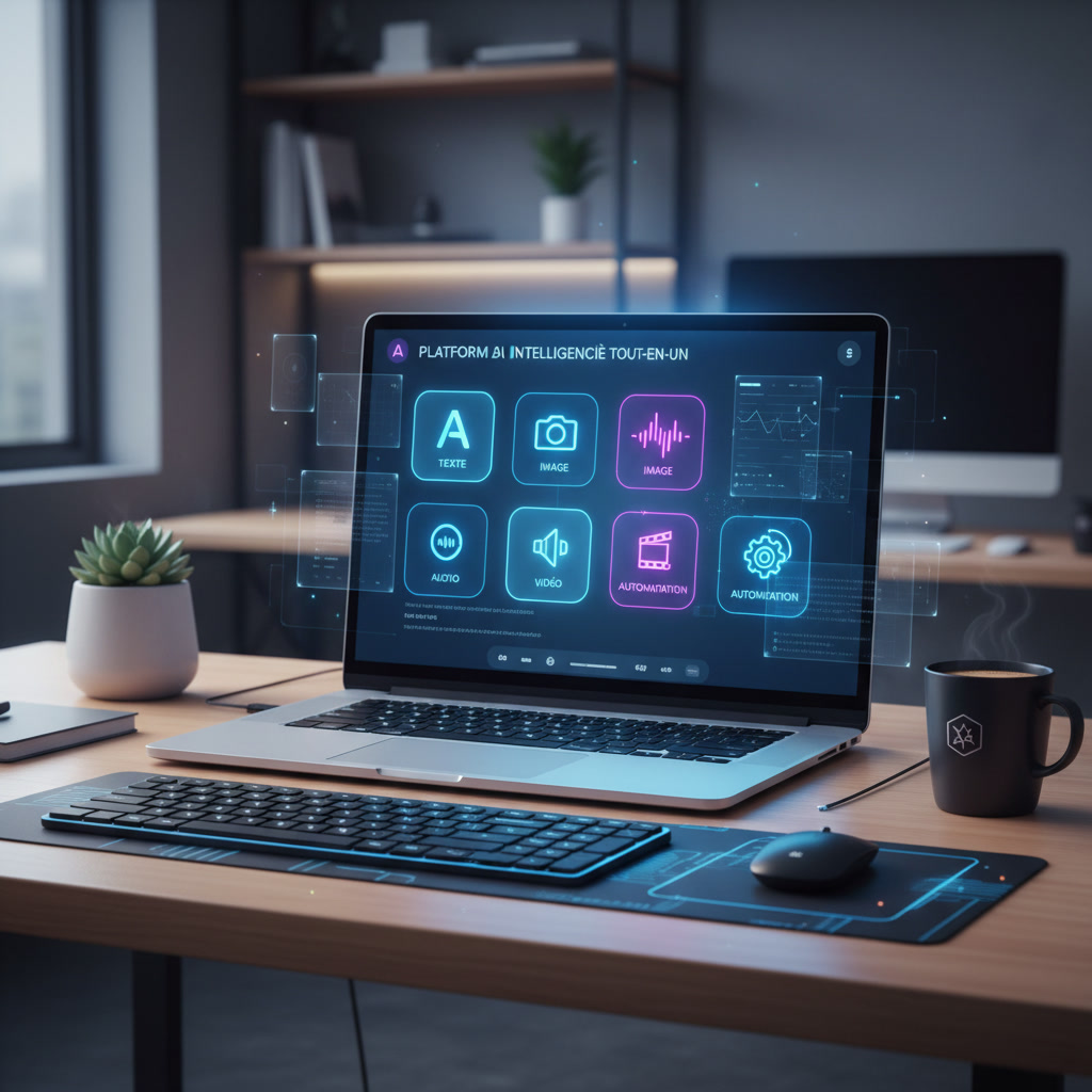 PC portable utilisant l'interface de la solution 1min AI