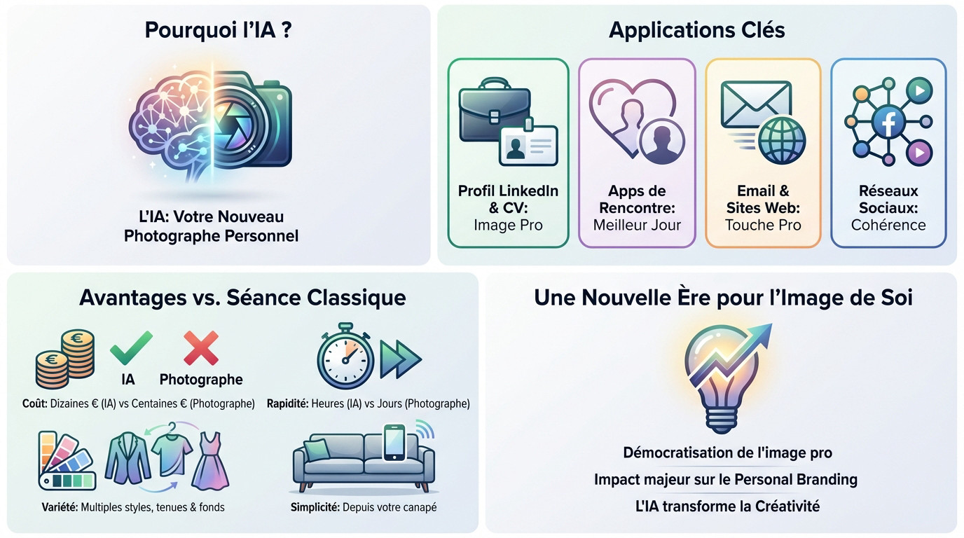 Comparaison entre une photo professionnelle classique et un portrait généré par IA pour le personal branding