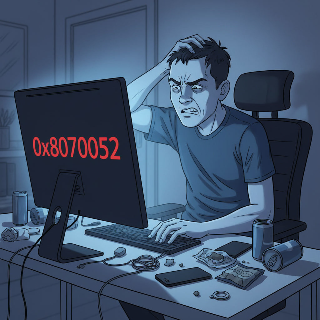 illustration d'une personne énervée par l'erreur erreur-0x80070052