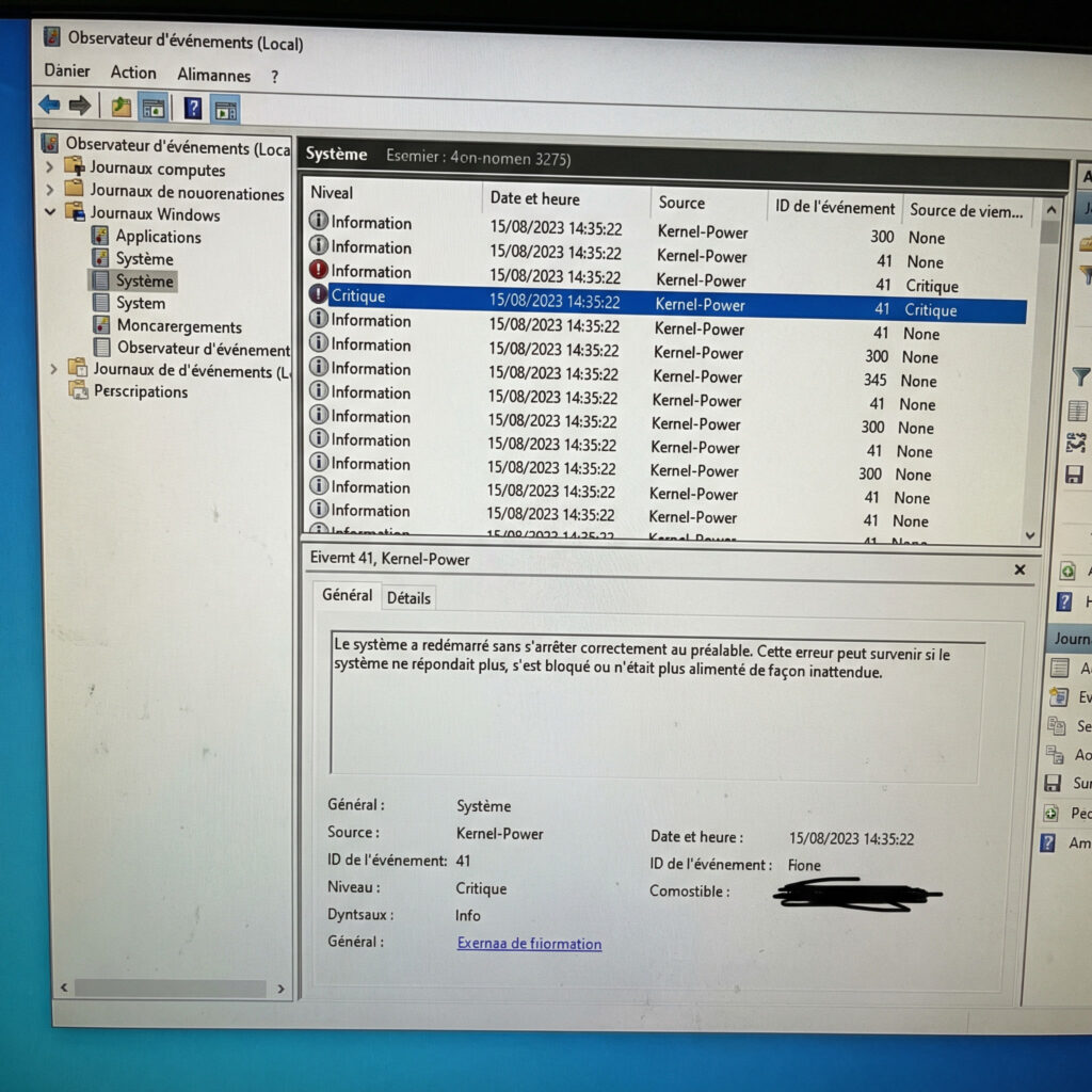 erreur kernel power 41 observateur d événements windows
