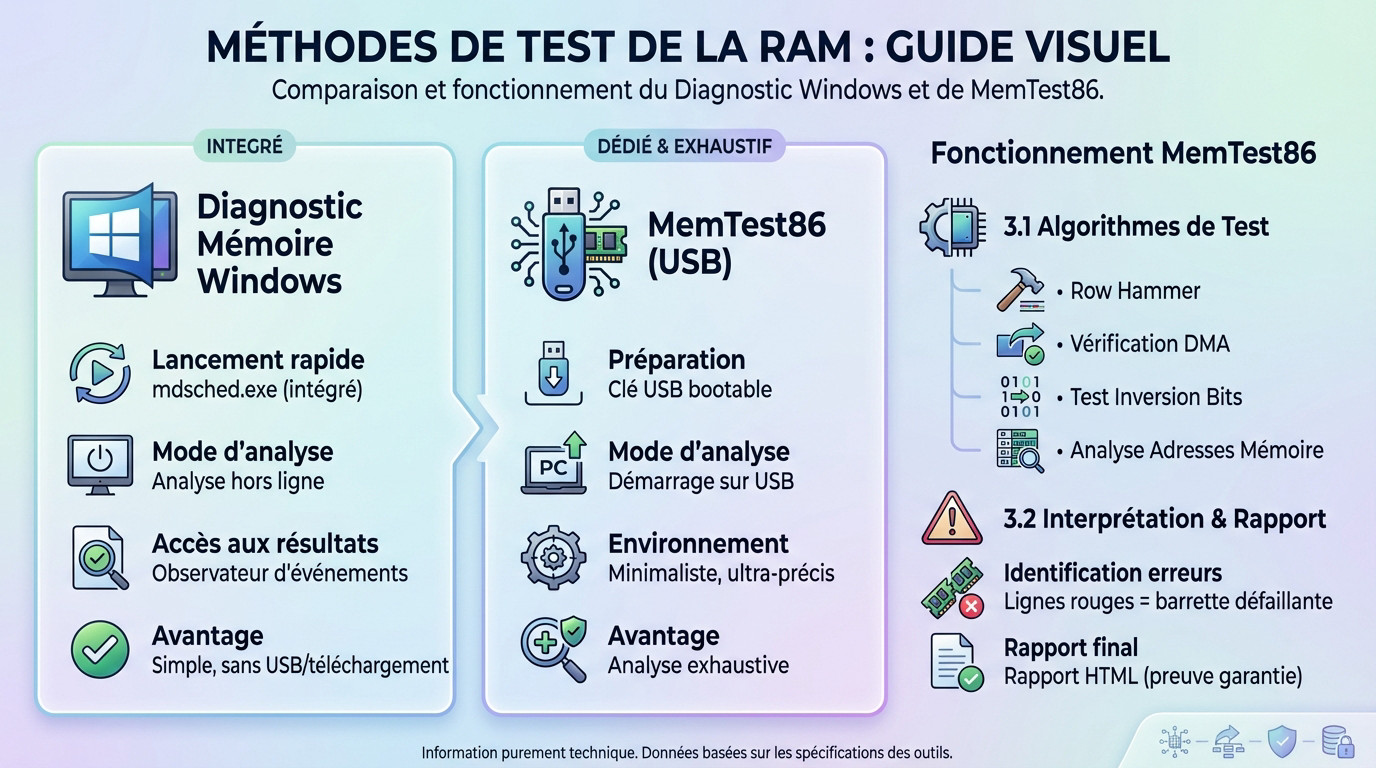 Interface de diagnostic mémoire Windows et rapport d'erreurs MemTest86