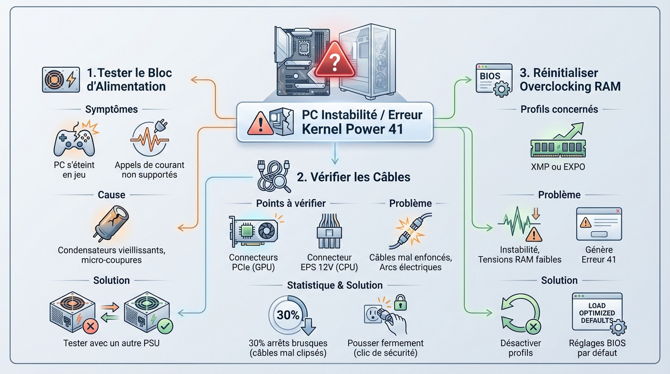 Diagnostic matériel PC alimentation et composants internes pour résoudre erreur Kernel Power 41