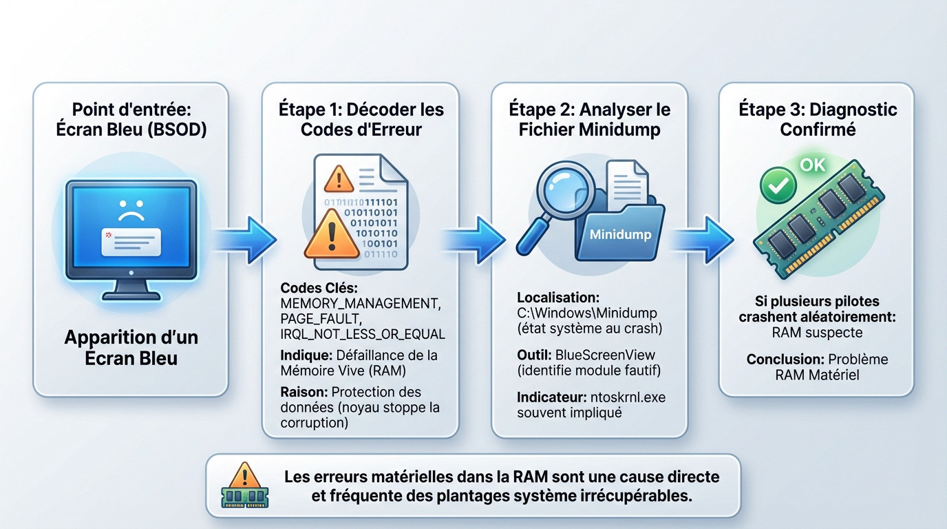 Diagnostic d'un écran bleu ram et erreurs mémoire Windows