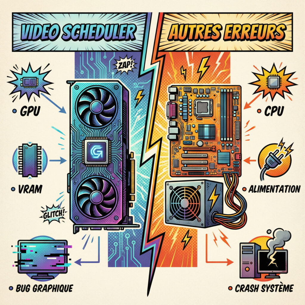 Comparaison entre VIDEO SCHEDULER INTERNAL ERROR et autres erreurs écran bleu Windows