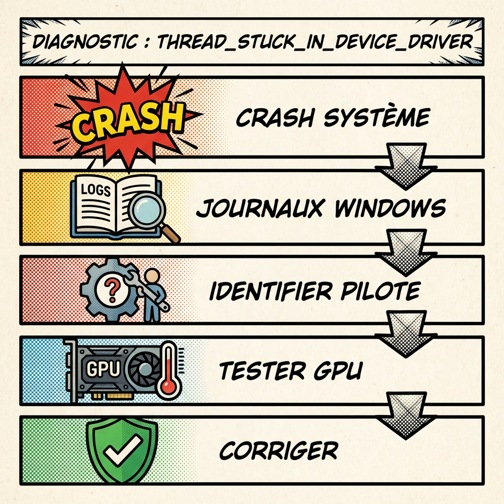 Étapes de diagnostic de l’erreur THREAD STUCK IN DEVICE DRIVER sur Windows