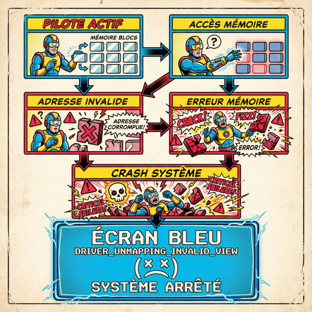 schéma comics fonctionnement erreur mémoire écran bleu Windows pilote
