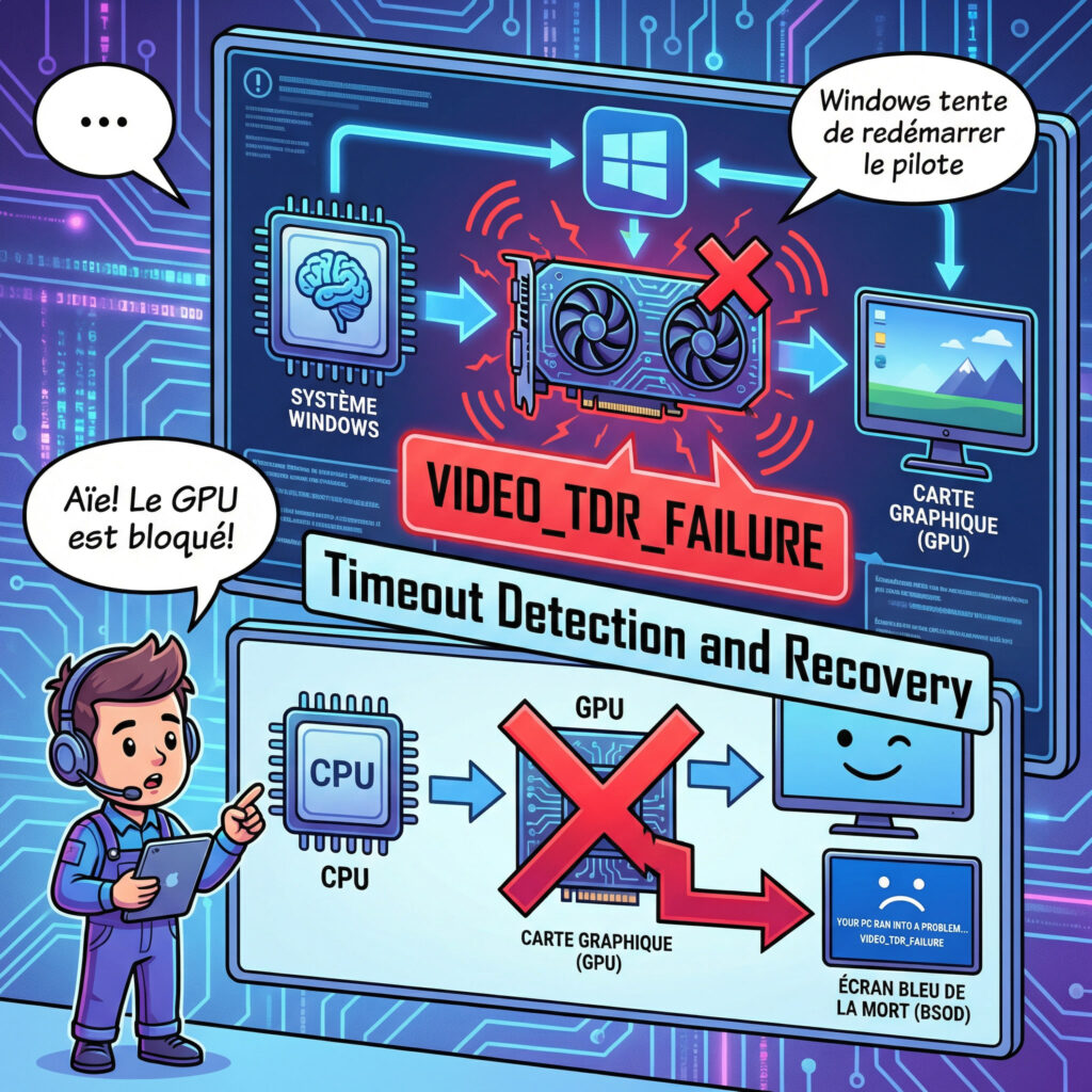 Schéma expliquant l’erreur VIDEO_TDR_FAILURE liée au pilote de carte graphique Windows