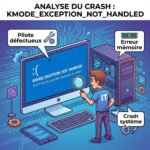 Illustration écran bleu KMODE_EXCEPTION_NOT_HANDLED sur Windows avec diagnostic système
