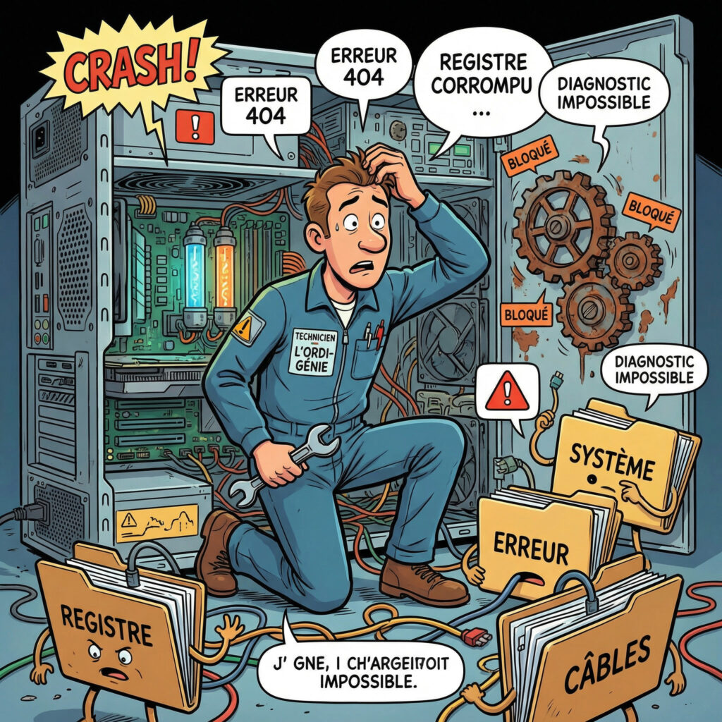 illustration des origines de l’erreur BAD_SYSTEM_CONFIG_INFO sur Windows 10 et 11 avec registre système corrompu