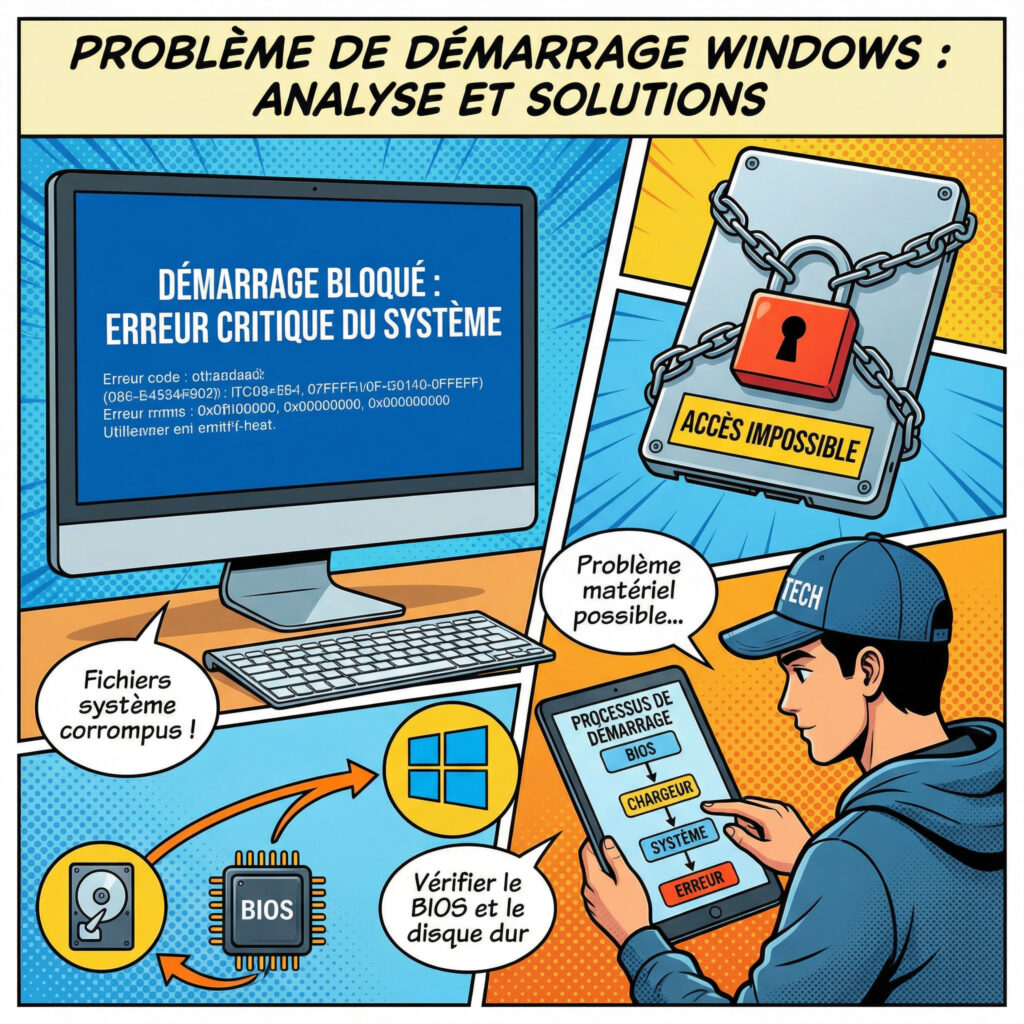 illustration erreur inaccessible boot device Windows 10 et Windows 11