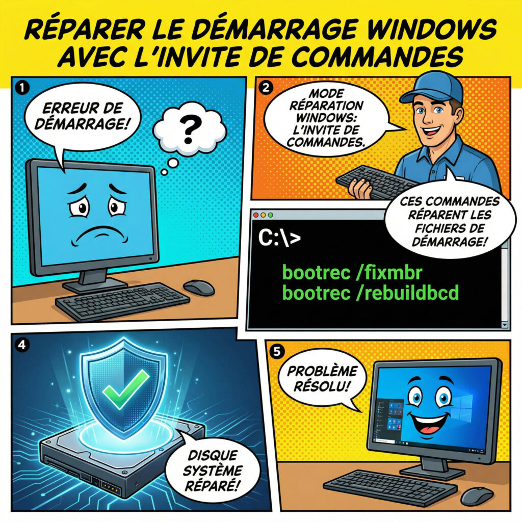 réparer erreur inaccessible boot device commande bootrec windows