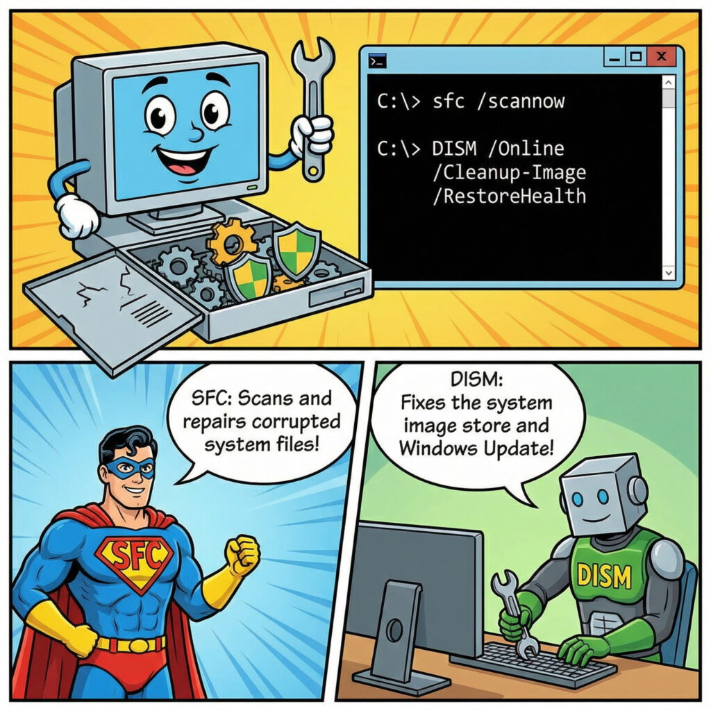 réparer erreur CRITICAL_PROCESS_DIED commandes SFC DISM Windows