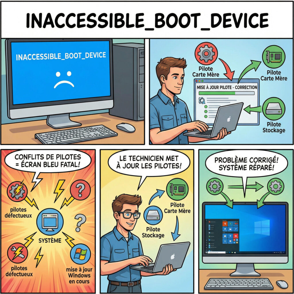 erreur inaccessible boot device pilotes windows problème démarrage
