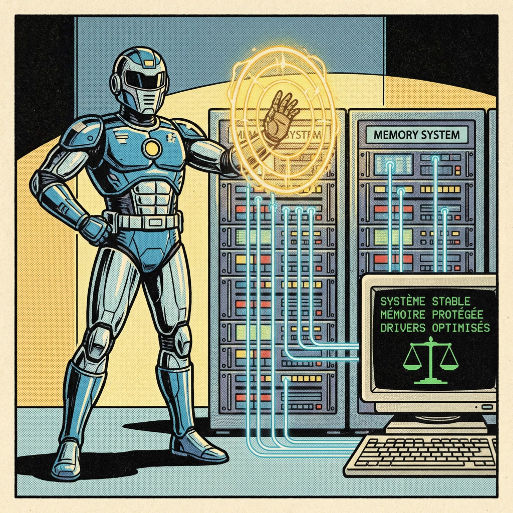 Case de comics montrant la prévention de l’erreur DRIVER_CORRUPTED_EXPOOL et la stabilité du système Windows