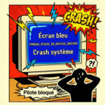 Illustration écran bleu Windows THREAD STUCK IN DEVICE DRIVER avec crash système