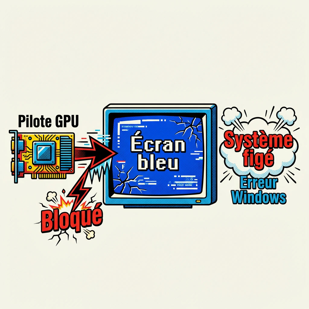 Schéma expliquant le blocage du pilote graphique dans l’erreur THREAD STUCK IN DEVICE DRIVER