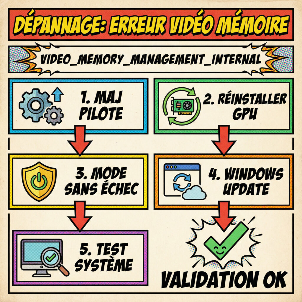 Checklist des étapes pour corriger l’erreur VIDEO MEMORY MANAGEMENT INTERNAL