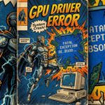 GPU_DRIVER_ERROR Windows 10 / 11 : 7 solutions pour corriger l’écran bleu rapidement Illustration style comics années 80 d’un super héros informatique confronté à une erreur GPU_DRIVER_ERROR avec écran bleu Windows et crash système