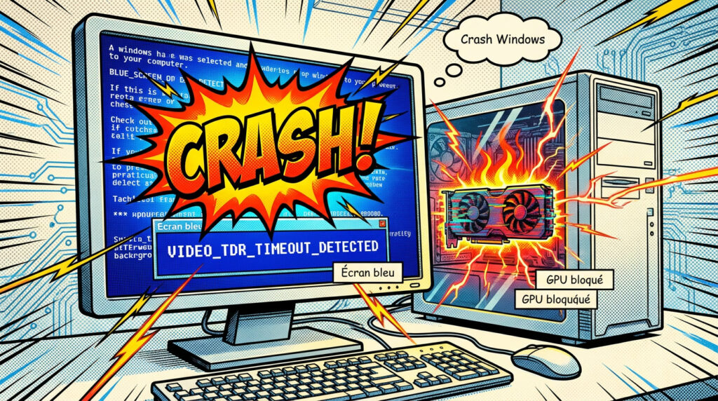 Illustration erreur VIDEO TDR TIMEOUT DETECTED écran bleu Windows liée au GPU bloqué