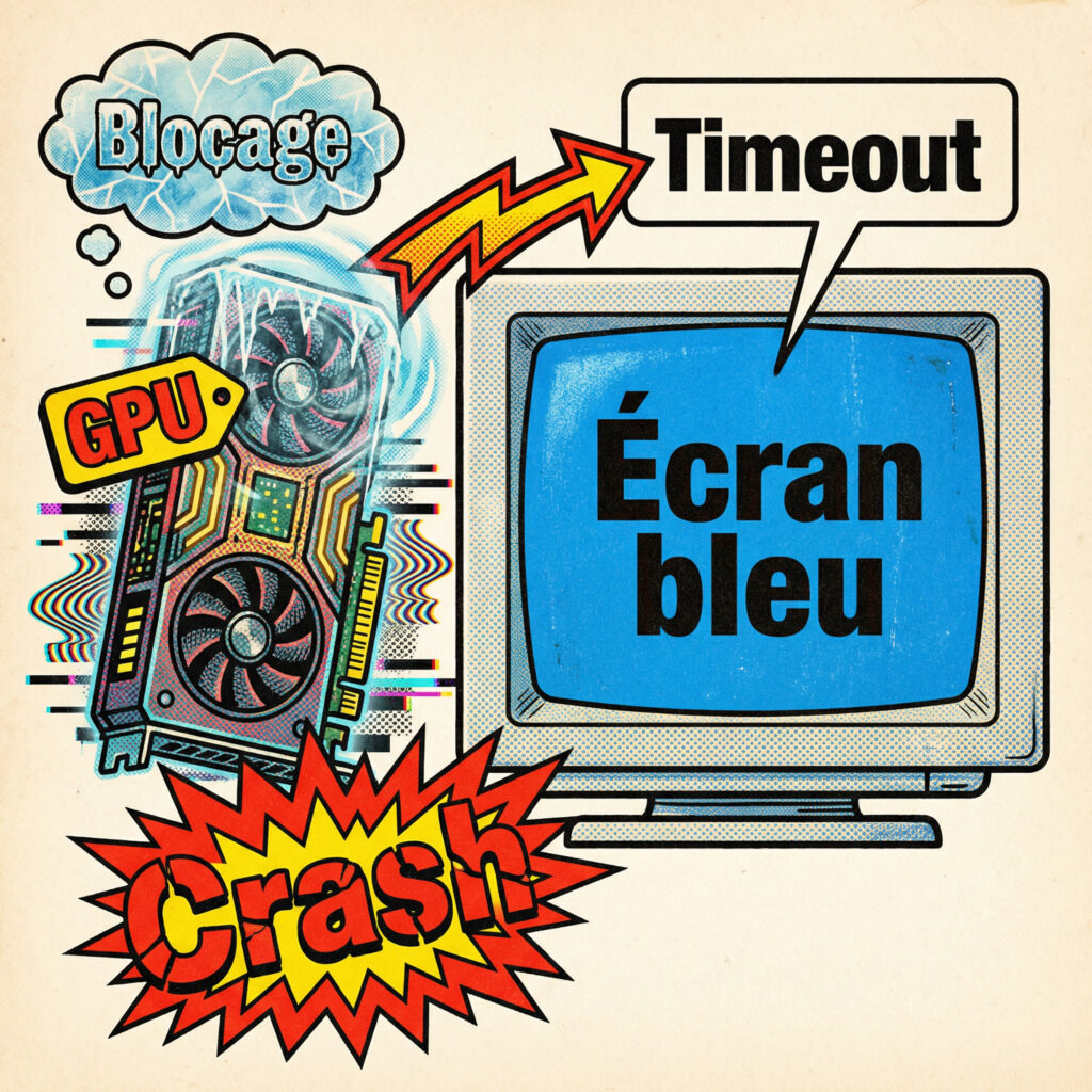 Schéma expliquant l’erreur VIDEO TDR TIMEOUT DETECTED liée au blocage du GPU