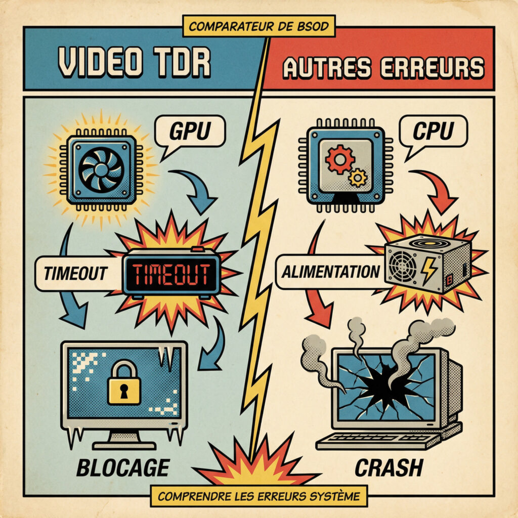 Comparaison entre VIDEO TDR TIMEOUT DETECTED et autres erreurs écran bleu Windows