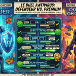 Comparatif illustré entre Windows Defender et antivirus premium en 2026 avec tableau des fonctionnalités