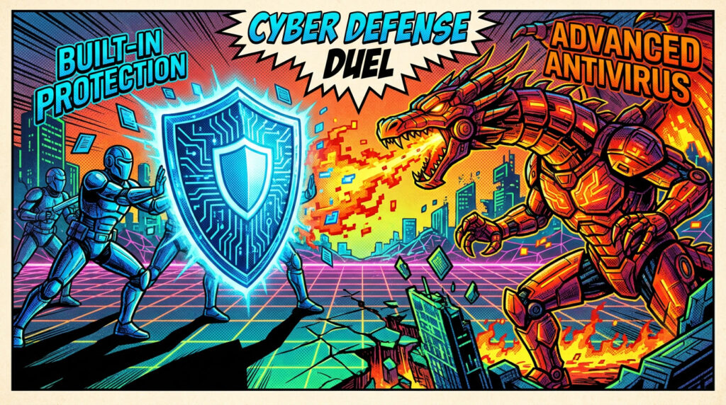 comparaison antivirus Bitdefender vs Windows Defender illustration combat cybersécurité