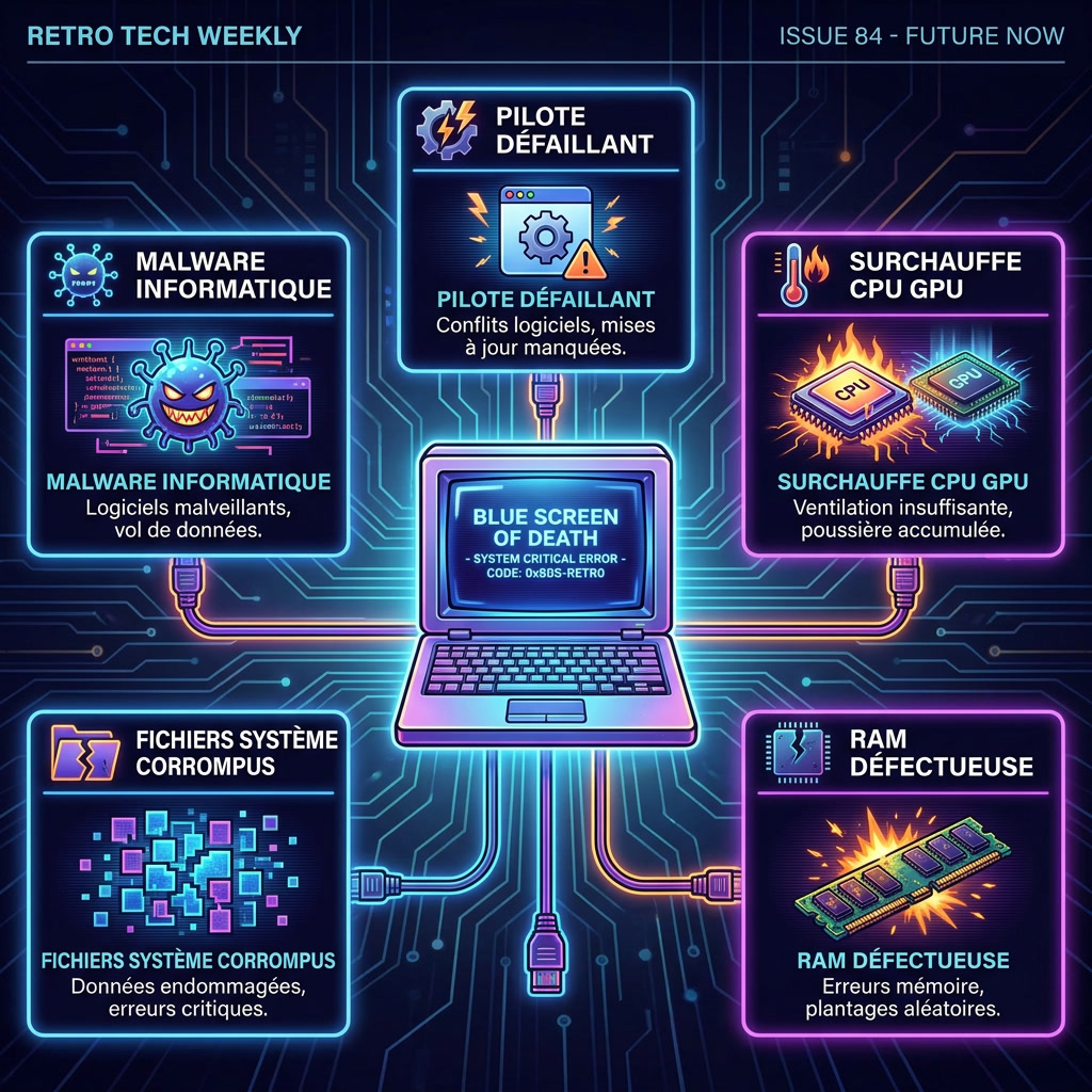 infographie des principales causes d’écran bleu Windows