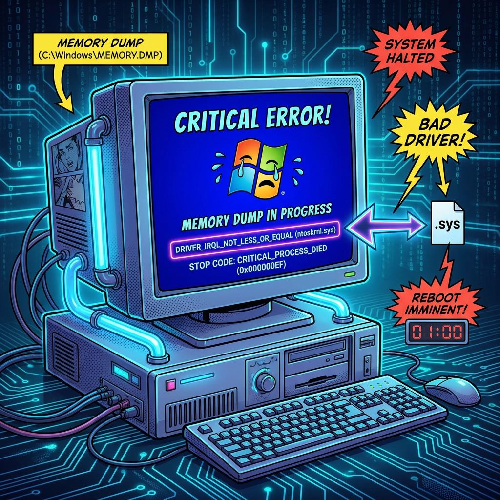 infographie expliquant un écran bleu Windows