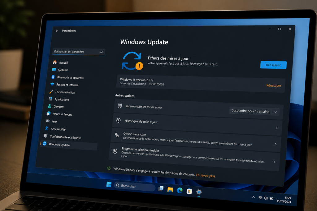 PC portable avec un windows update bloqué