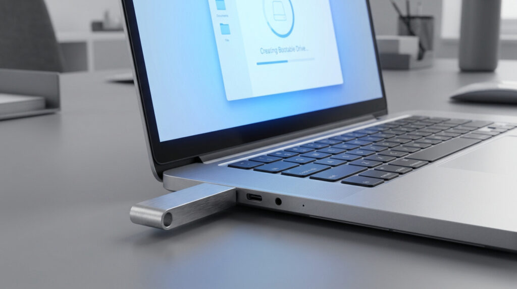 Rufus installé sur une clé usb connecté à un PC portable