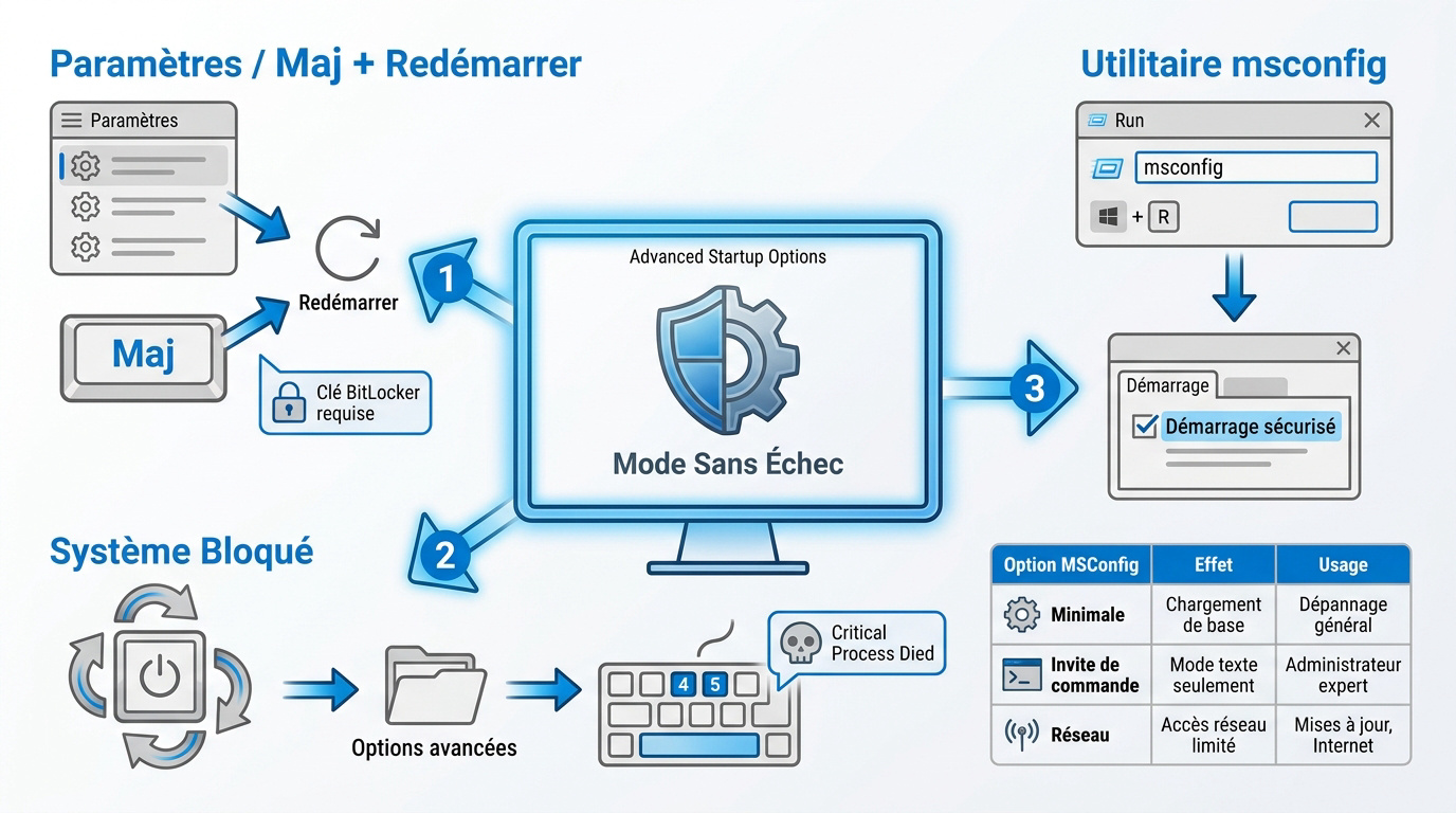 Interface des paramètres de récupération de Windows 11 pour accéder au mode sans échec