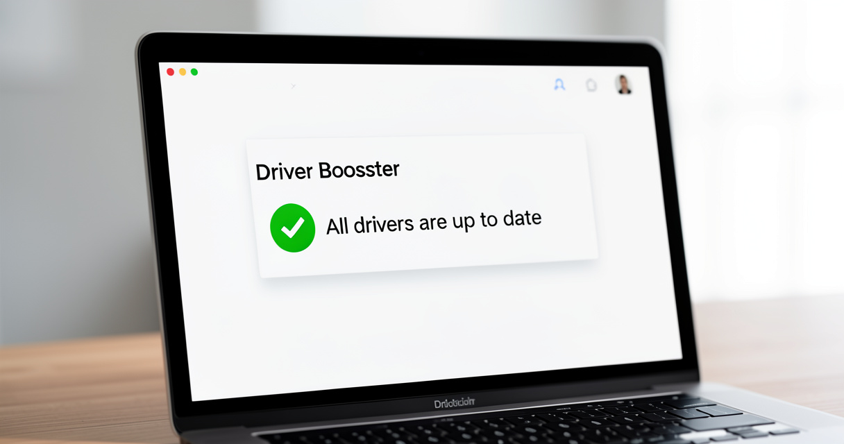 Interface de Driver Booster avec pilotes à jour sur un ordinateur portable