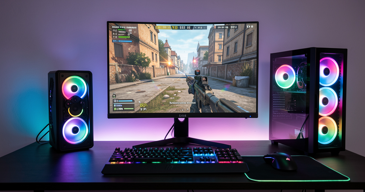 Setup gaming avec compteur FPS montrant l'optimisation des pilotes