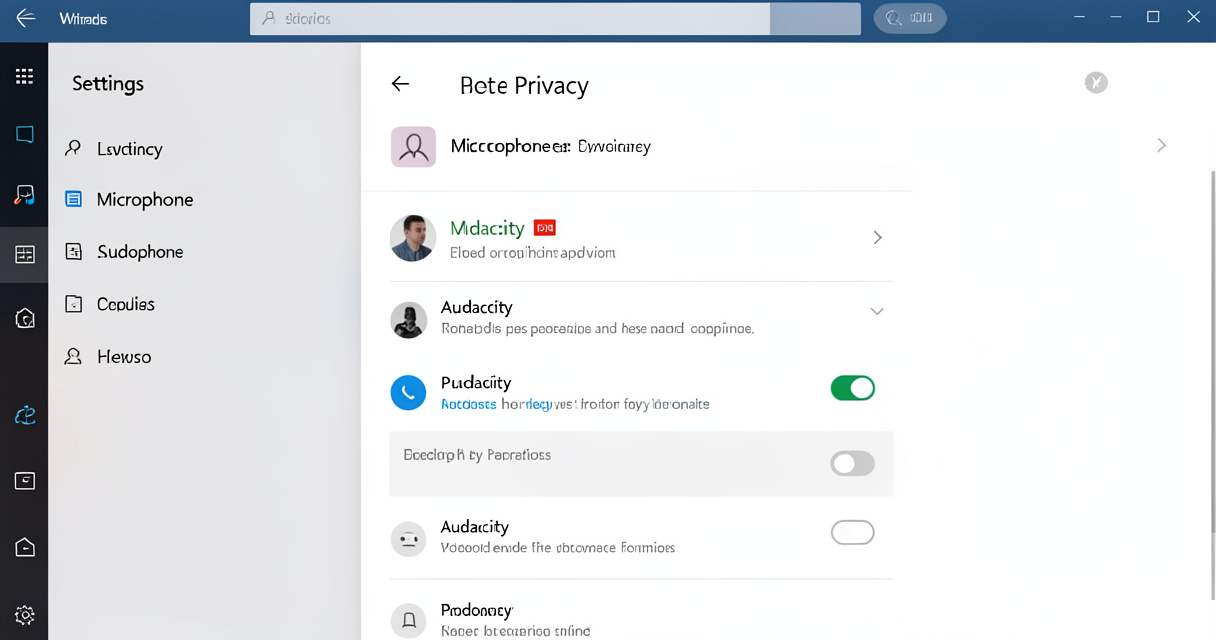 Paramètres de confidentialité du micro dans Windows 11 avec Audacity autorisé