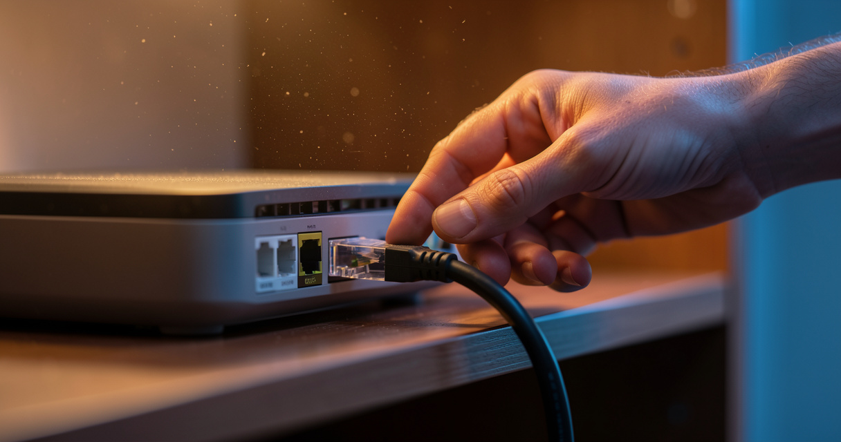Câble réseau branché sur une box pour débloquer qBittorrent qui ne télécharge plus